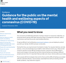 Guidance for the public on the mental health and wellbeing aspects of coronavirus (COVID-19) [Updated 4 November 2020]